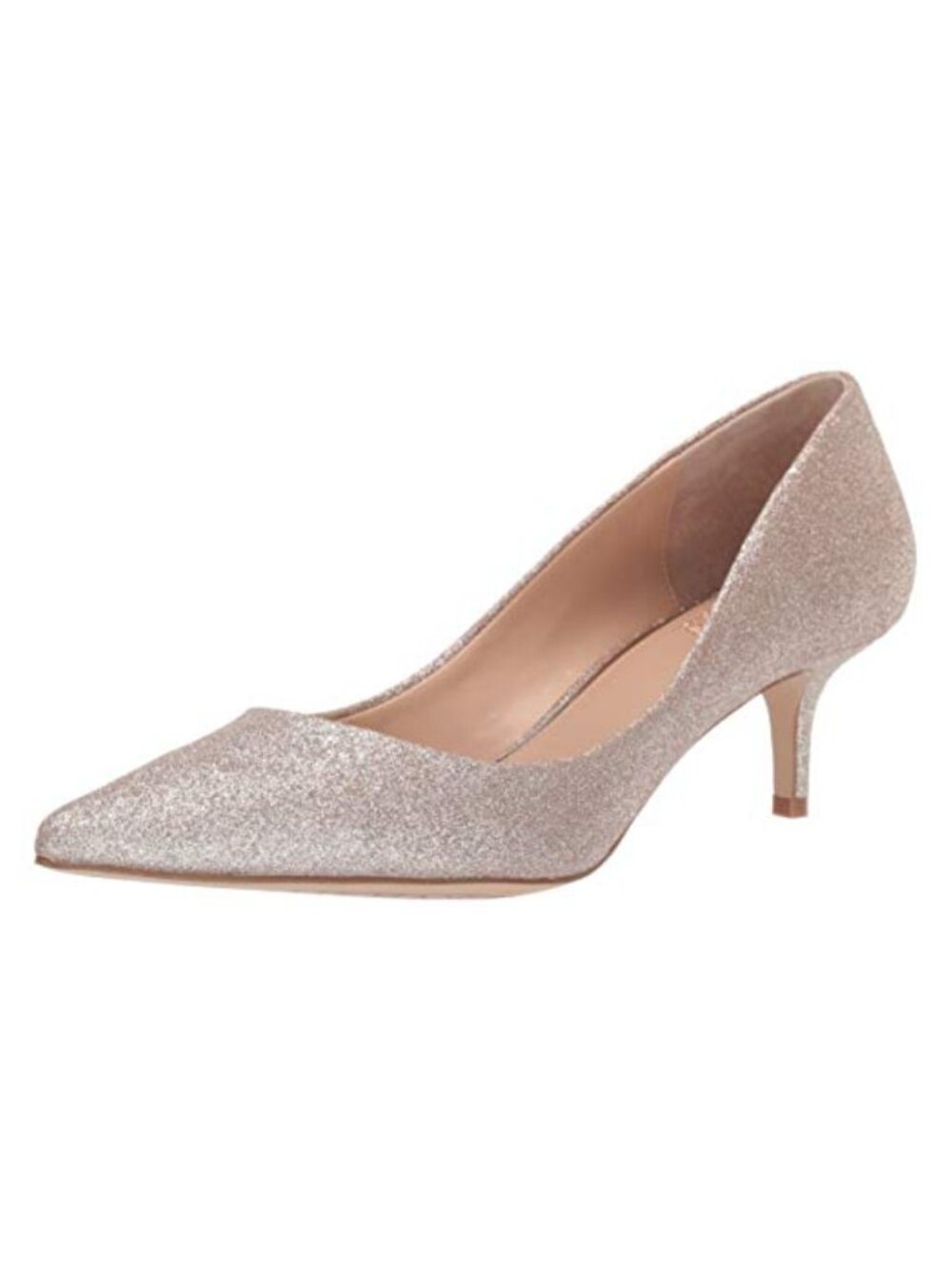 Glitter Kitten Heel Pump with Ankle Strap, Padded Comfort, Party Dress Shoe